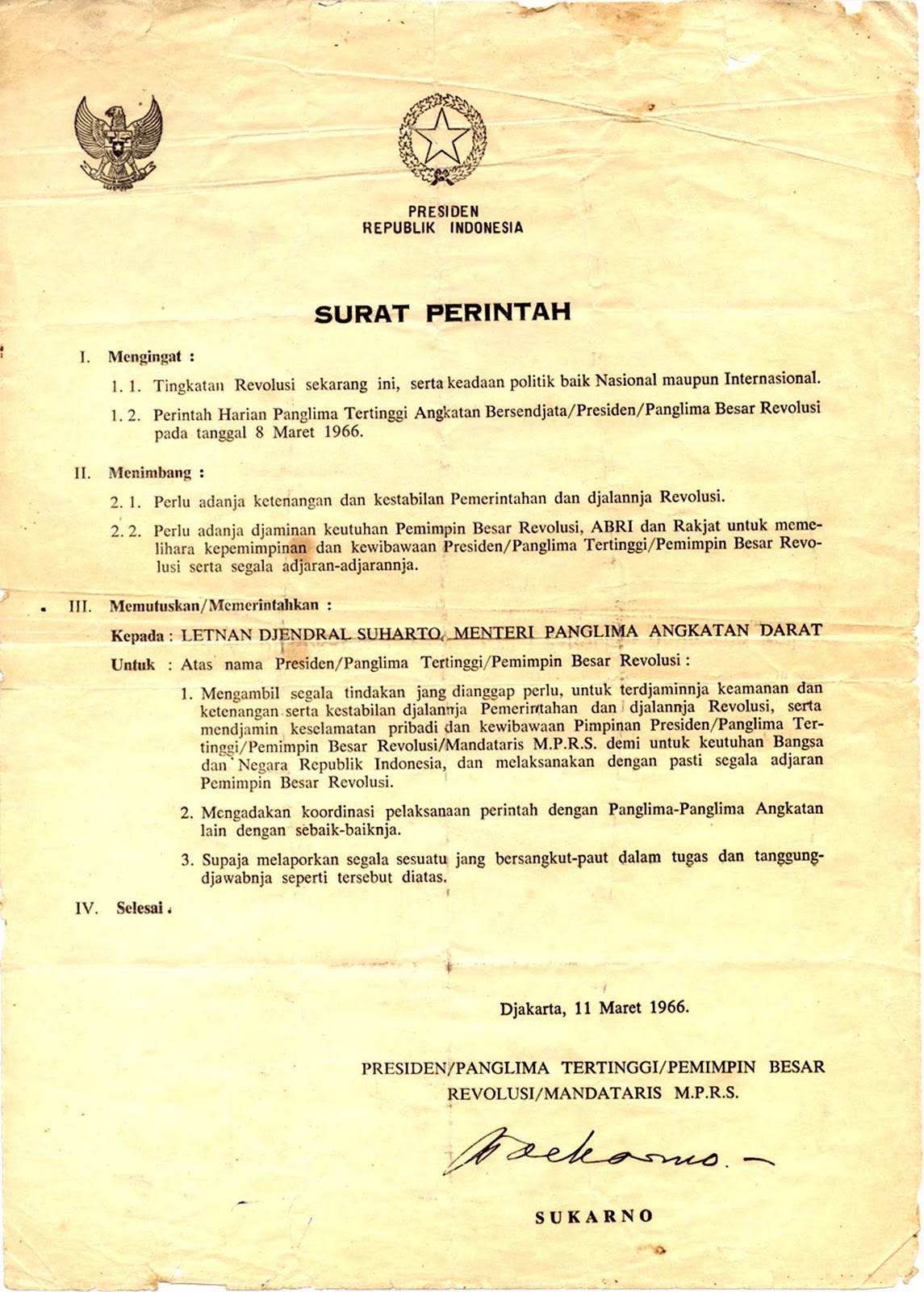 sebelas maret 1966 surat perintah SUPERSEMAR â€” TANPA NOMOR SURAT RESMI